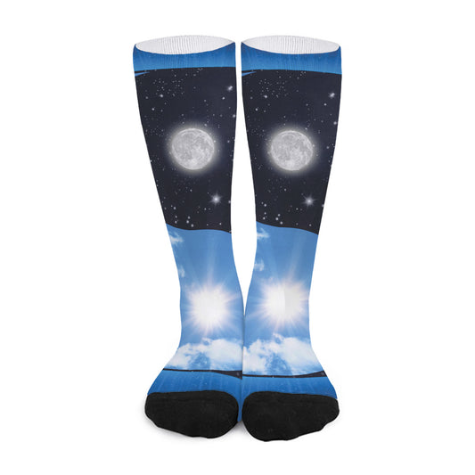 Sky And Space Yin Yang Print Long Socks