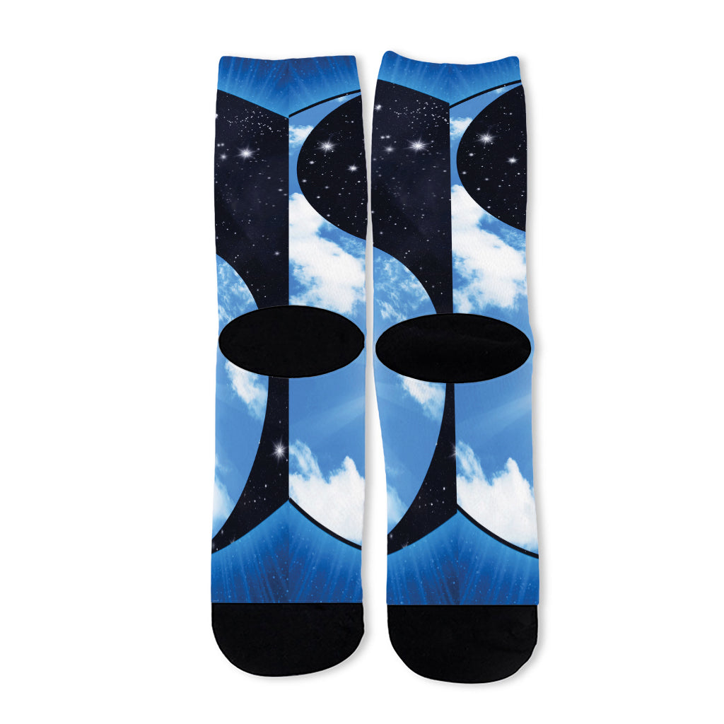Sky And Space Yin Yang Print Long Socks