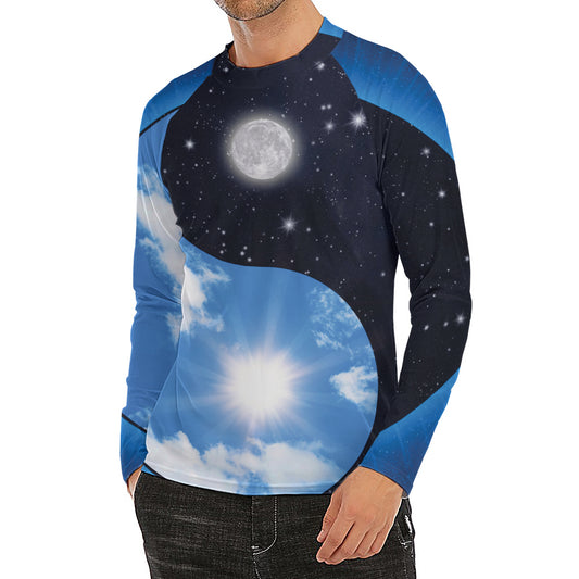 Sky And Space Yin Yang Print Men's Long Sleeve Rash Guard
