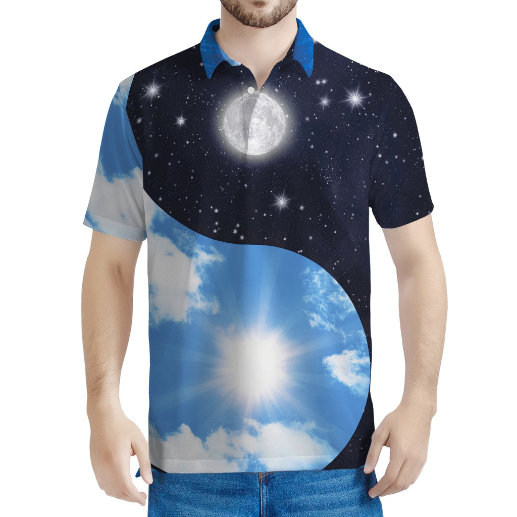 Sky And Space Yin Yang Print Men's Polo Shirt