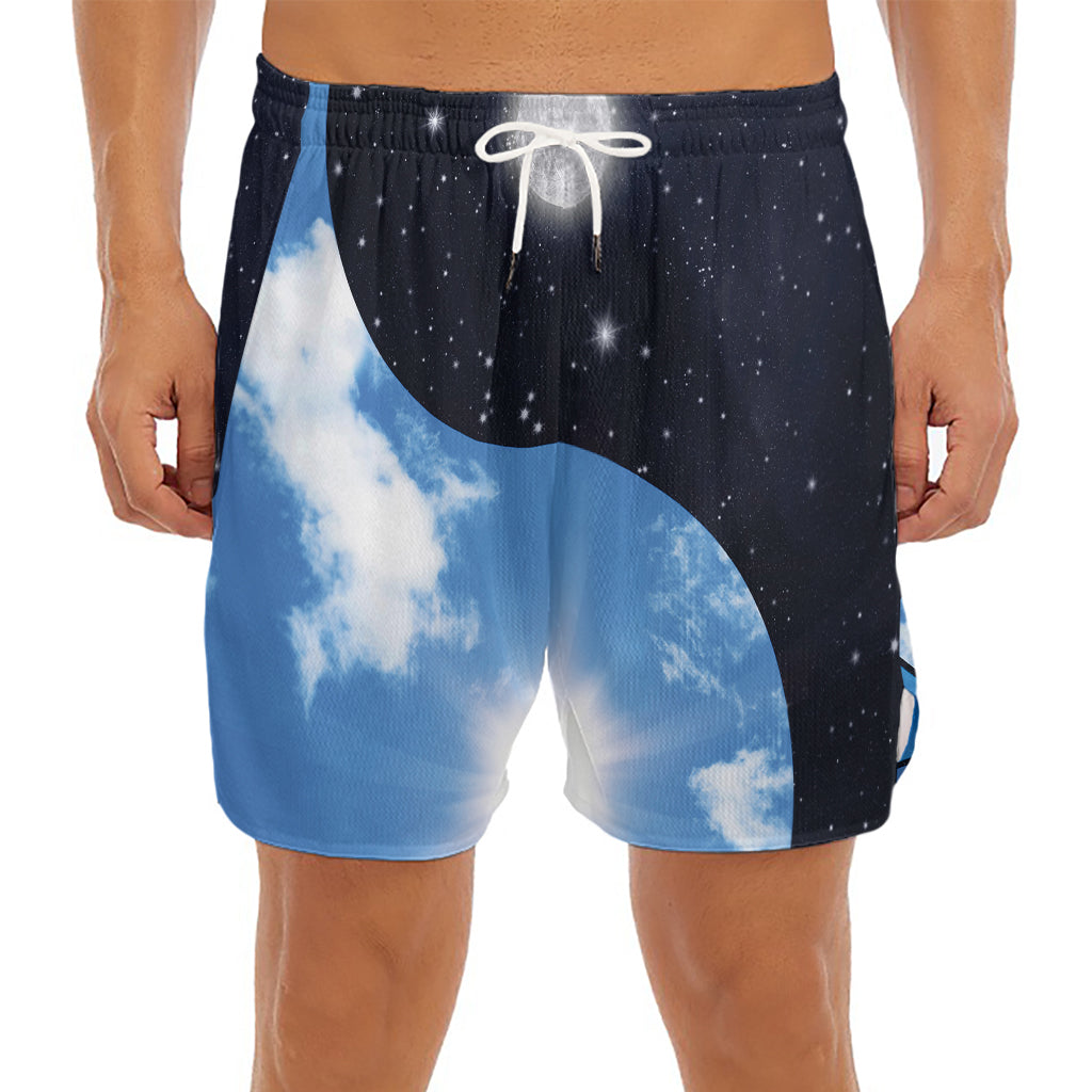 Sky And Space Yin Yang Print Men's Split Running Shorts