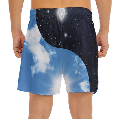 Sky And Space Yin Yang Print Men's Split Running Shorts