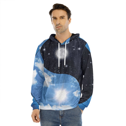 Sky And Space Yin Yang Print Men's Velvet Pullover Hoodie