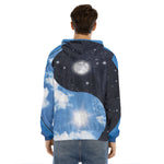 Sky And Space Yin Yang Print Men's Velvet Pullover Hoodie