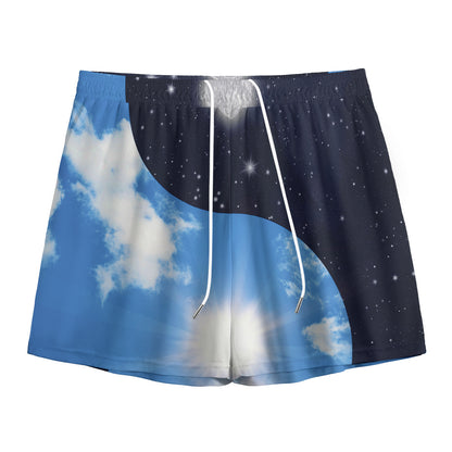 Sky And Space Yin Yang Print Mesh Shorts
