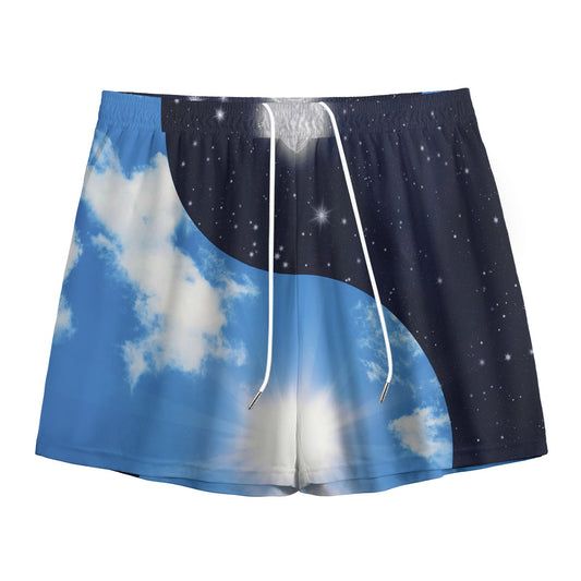 Sky And Space Yin Yang Print Mesh Shorts