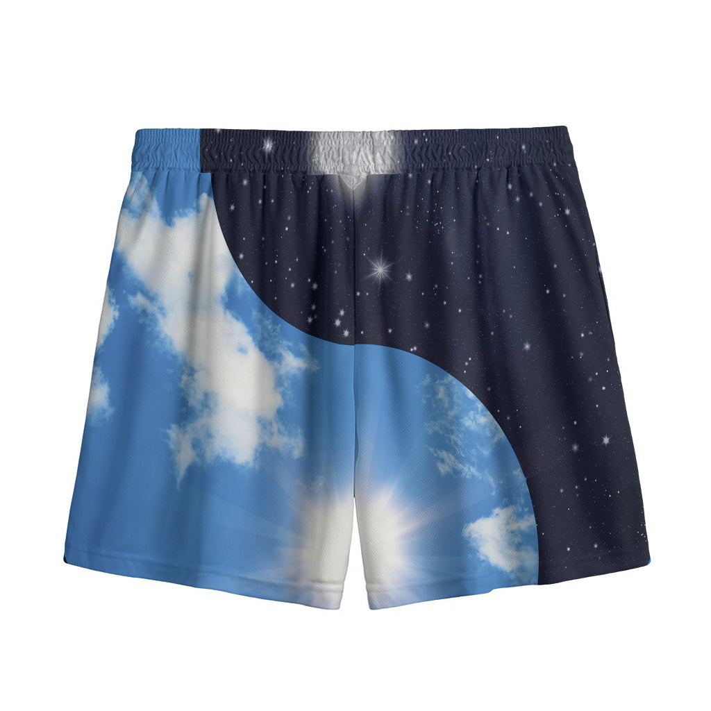 Sky And Space Yin Yang Print Mesh Shorts