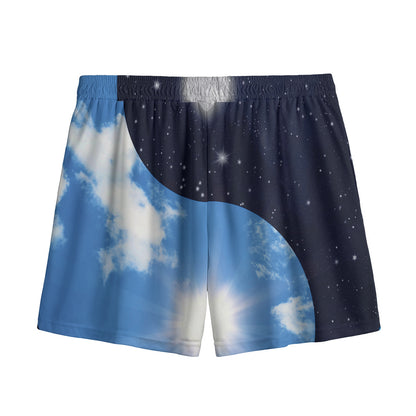 Sky And Space Yin Yang Print Mesh Shorts