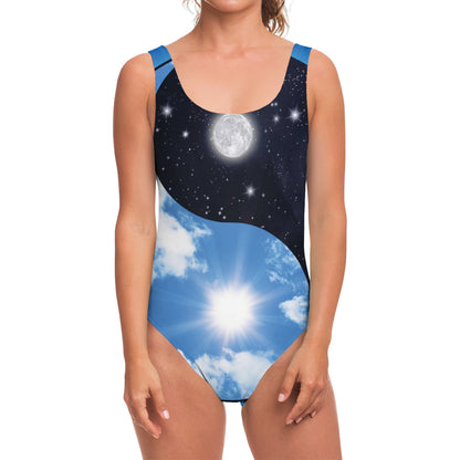 Sky And Space Yin Yang Print One Piece Swimsuit