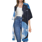 Sky And Space Yin Yang Print Open Front Beach Cover Up
