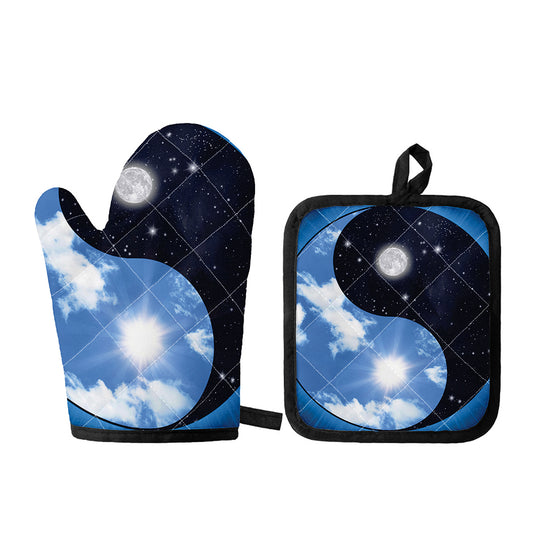 Sky And Space Yin Yang Print Oven Mitt And Pot Holder Set
