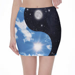Sky And Space Yin Yang Print Pencil Mini Skirt