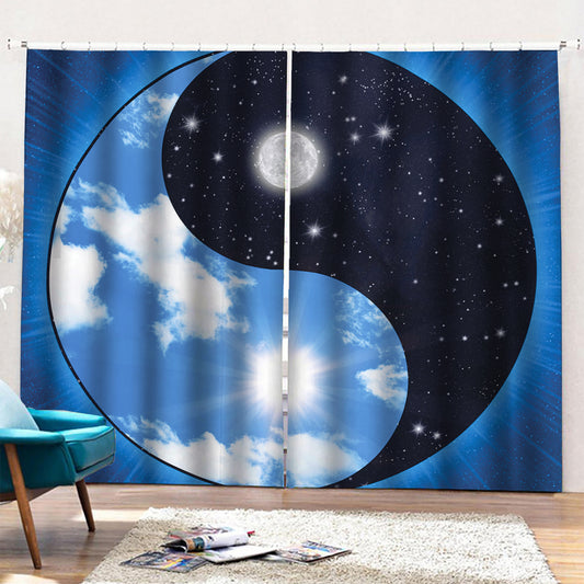 Sky And Space Yin Yang Print Pencil Pleat Curtains