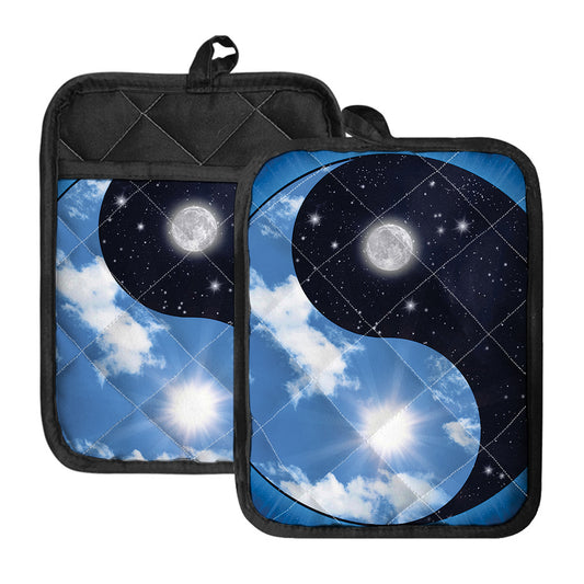 Sky And Space Yin Yang Print Pot Holders With Pocket