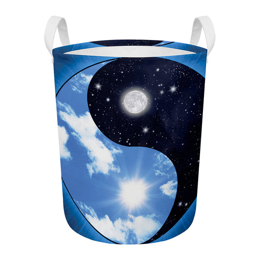 Sky And Space Yin Yang Print Round Laundry Basket