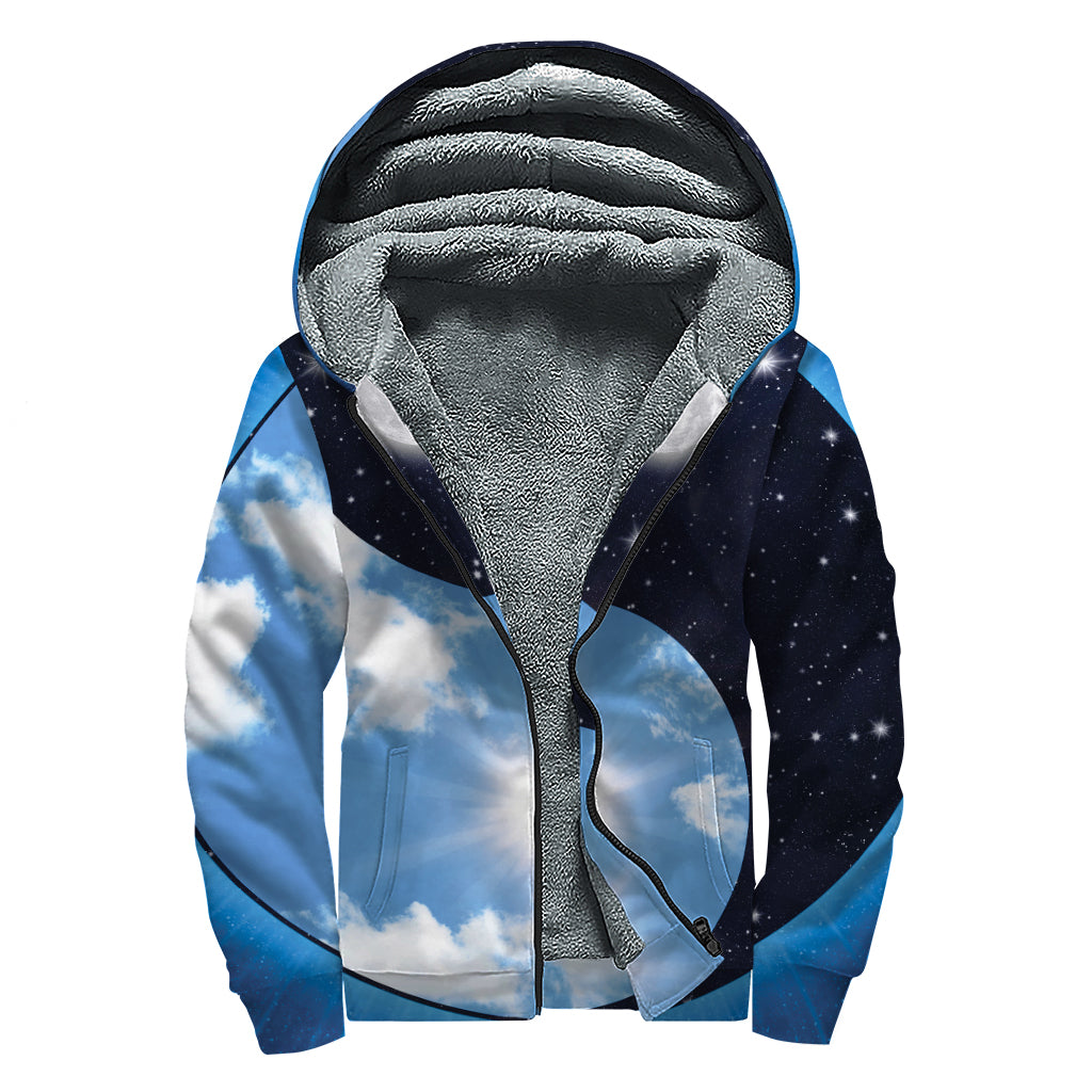 Sky And Space Yin Yang Print Sherpa Lined Zip Up Hoodie