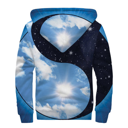 Sky And Space Yin Yang Print Sherpa Lined Zip Up Hoodie