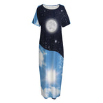 Sky And Space Yin Yang Print Short Sleeve Long Nightdress