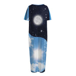 Sky And Space Yin Yang Print Short Sleeve Long Nightdress