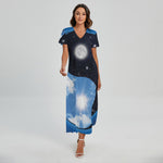 Sky And Space Yin Yang Print Short Sleeve Maxi Dress