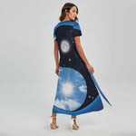 Sky And Space Yin Yang Print Short Sleeve Maxi Dress