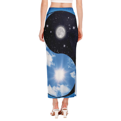 Sky And Space Yin Yang Print Side Slit Maxi Skirt