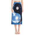 Sky And Space Yin Yang Print Side Slit Midi Skirt