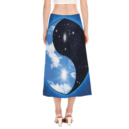 Sky And Space Yin Yang Print Side Slit Midi Skirt