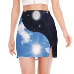 Sky And Space Yin Yang Print Side Slit Mini Skirt