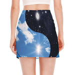 Sky And Space Yin Yang Print Side Slit Mini Skirt