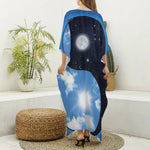 Sky And Space Yin Yang Print Silk V-Neck Kaftan Dress