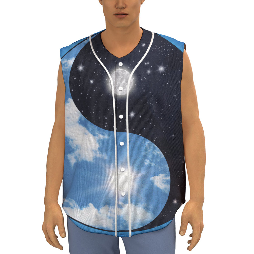 Sky And Space Yin Yang Print Sleeveless Baseball Jersey