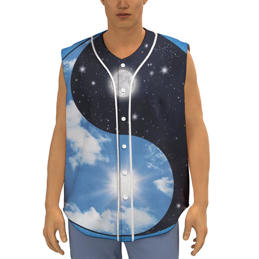 Sky And Space Yin Yang Print Sleeveless Baseball Jersey