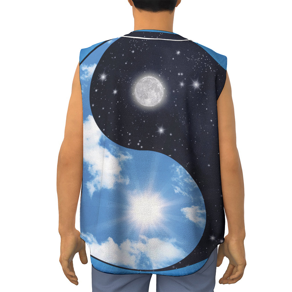 Sky And Space Yin Yang Print Sleeveless Baseball Jersey
