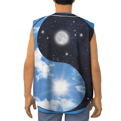 Sky And Space Yin Yang Print Sleeveless Baseball Jersey