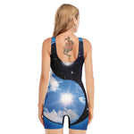 Sky And Space Yin Yang Print Sleeveless One Piece Swimsuit
