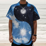 Sky And Space Yin Yang Print Textured Short Sleeve Shirt