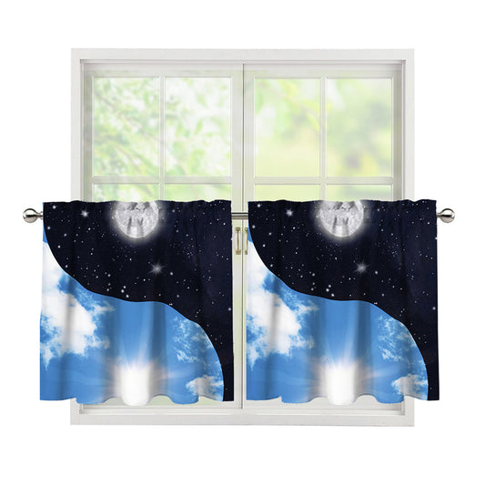 Sky And Space Yin Yang Print Tier Curtains