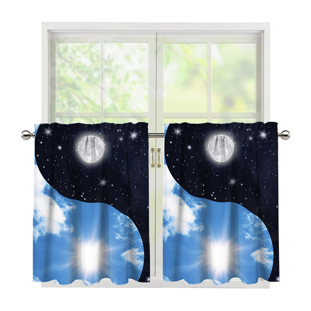 Sky And Space Yin Yang Print Tier Curtains