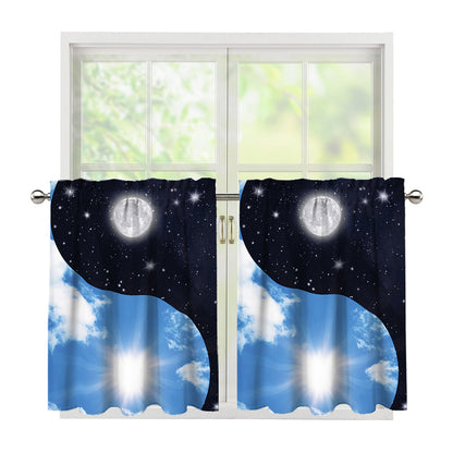 Sky And Space Yin Yang Print Tier Curtains