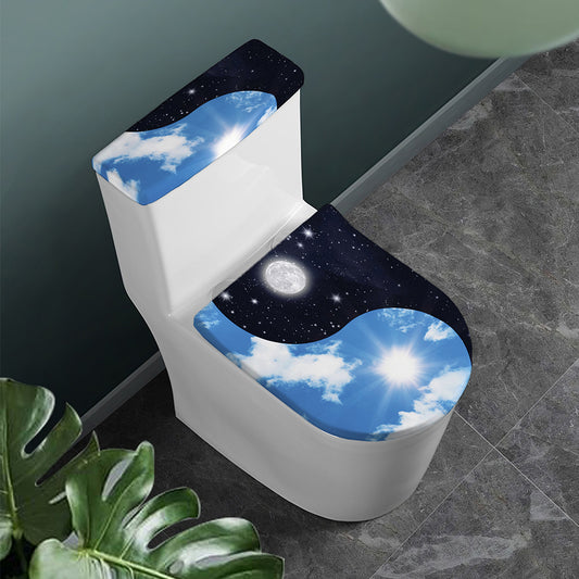 Sky And Space Yin Yang Print Toilet Lid And Tank Cover Set