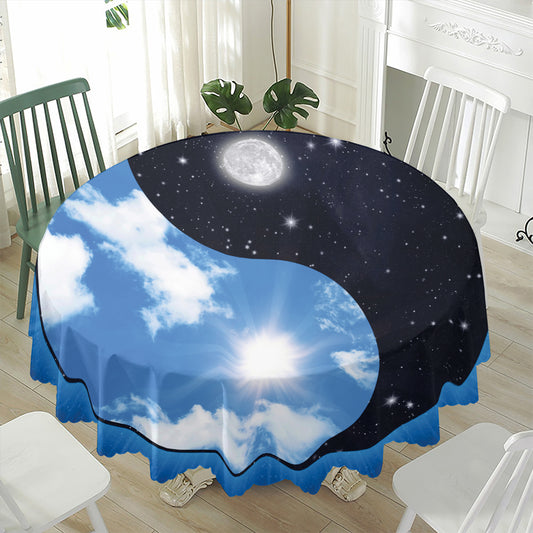Sky And Space Yin Yang Print Waterproof Round Tablecloth