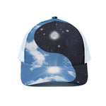 Sky And Space Yin Yang Print White Mesh Trucker Cap