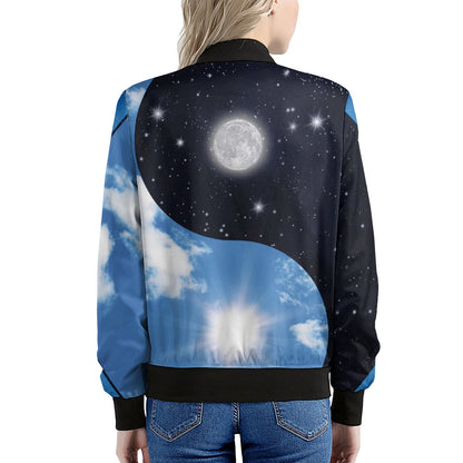 Sky And Space Yin Yang Print Women's Bomber Jacket