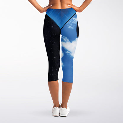 Sky And Space Yin Yang Print Women's Capri Leggings