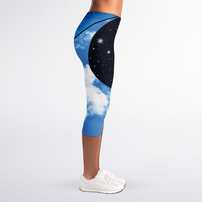 Sky And Space Yin Yang Print Women's Capri Leggings