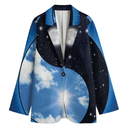 Sky And Space Yin Yang Print Women's Cotton Blazer
