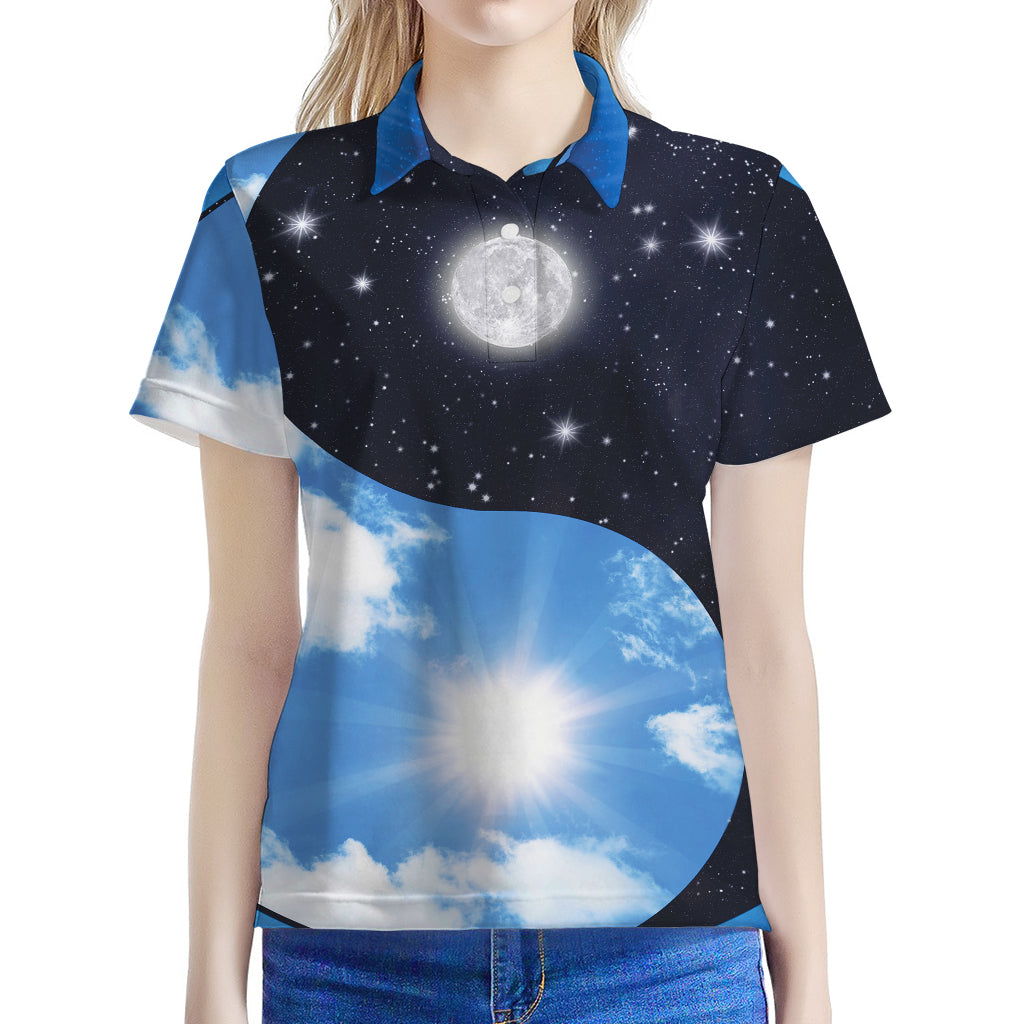 Sky And Space Yin Yang Print Women's Polo Shirt