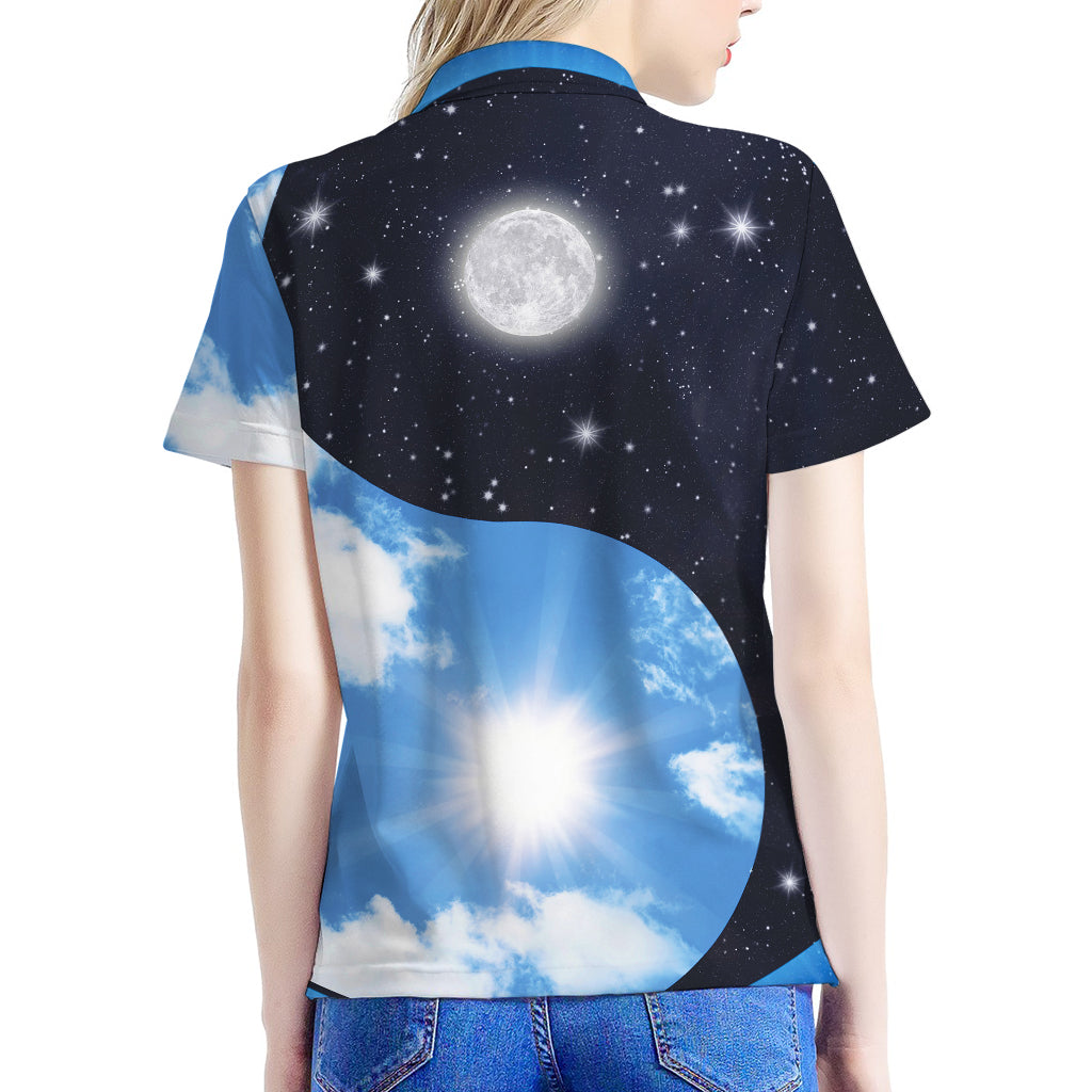 Sky And Space Yin Yang Print Women's Polo Shirt