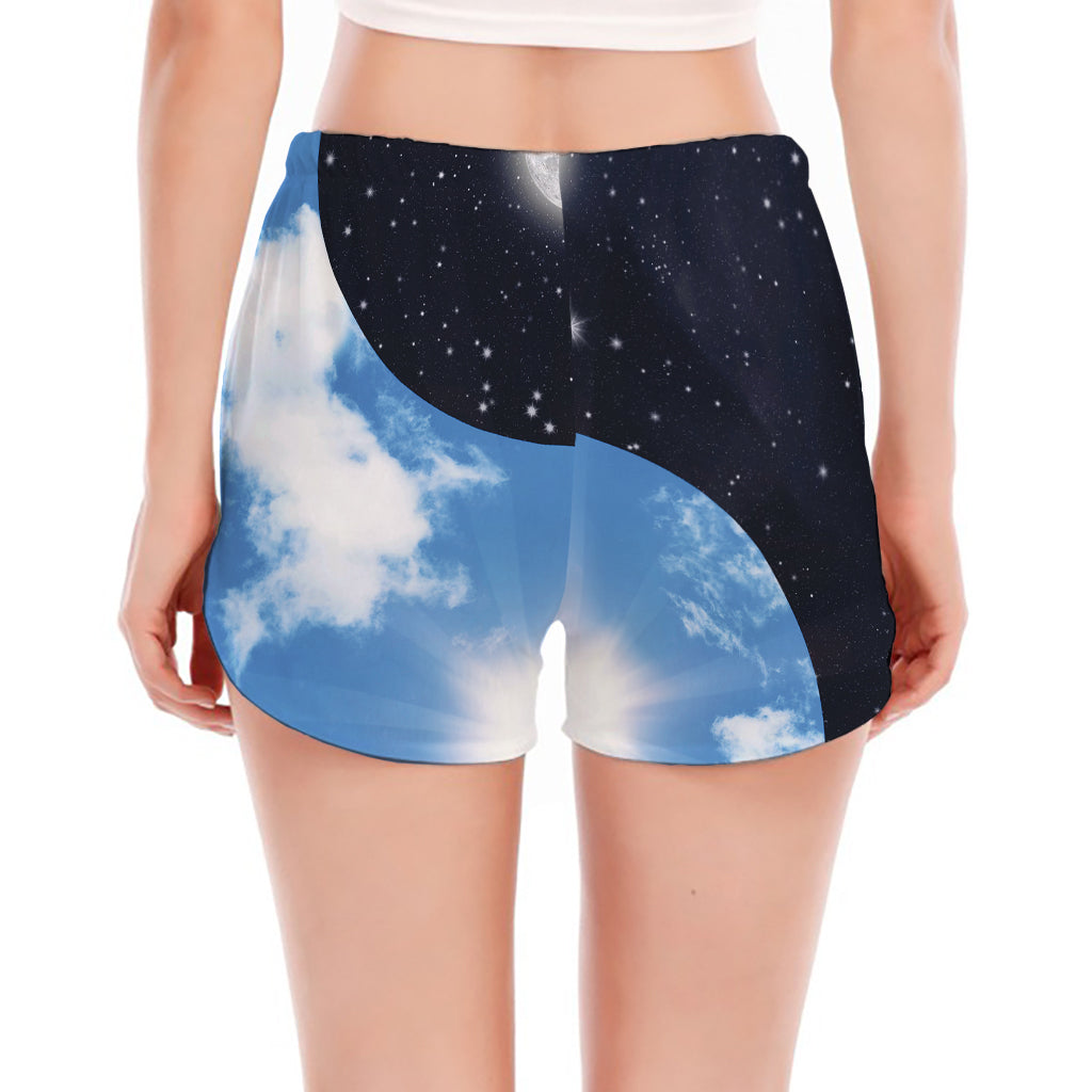 Sky And Space Yin Yang Print Women's Split Running Shorts